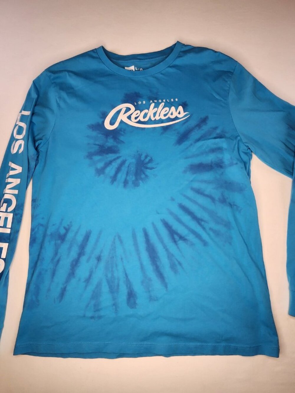 Young & Reckless Tie-Dye Long Sleeve Tee Teal/Blue, Size L LA Graphic